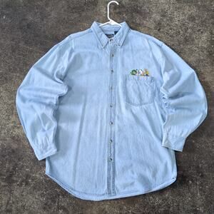 Vintage Cereal Cartoons Denim Shirt Mens L Blue Lucky Charms Trix Button Down